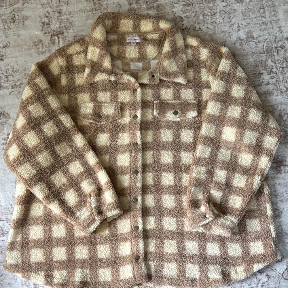 Plaid Teddy Jacket in Cream and Brown